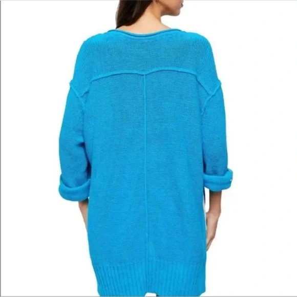 Free People Women's Firefly Knit Tunic Oversized Sweater Surf Blue XS NWT Boho - Picture 6 of 16